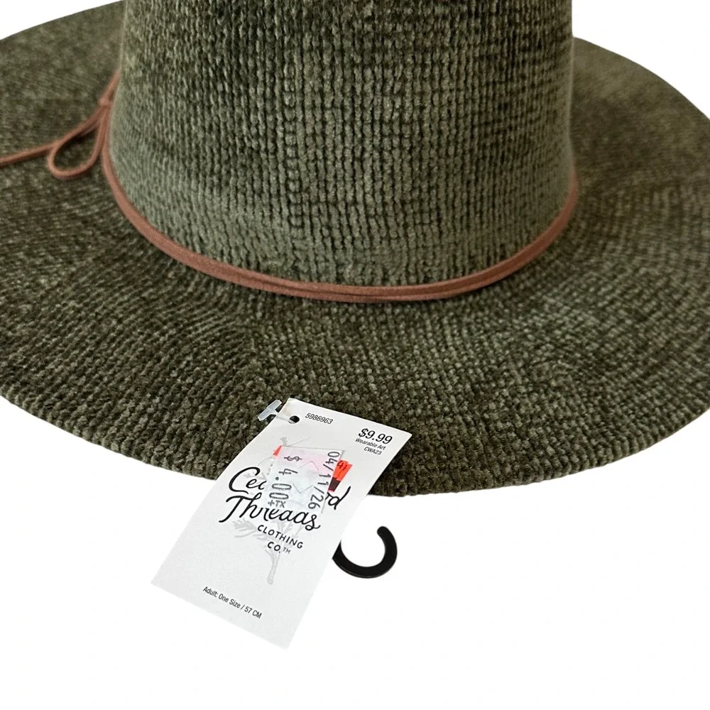 Wearable Art Fedora Hat‎ Adult One Size Olive Green NEW Textured Wide Brim Boho